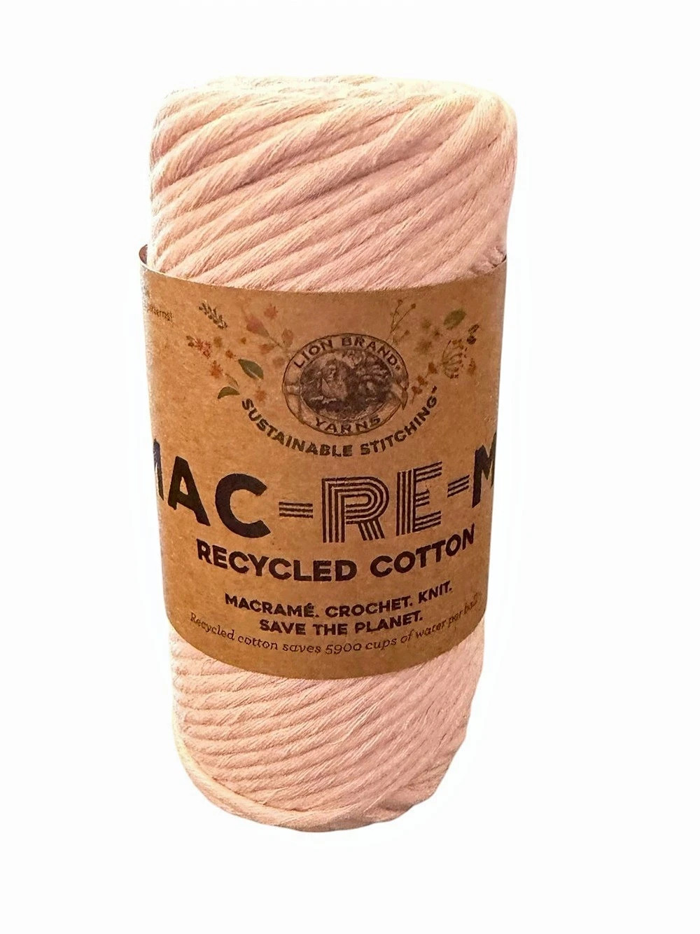 Lion Brand Mac-Re-Me Yarn Sweet Pink Macrame Crochet Knit Recycled Cotton